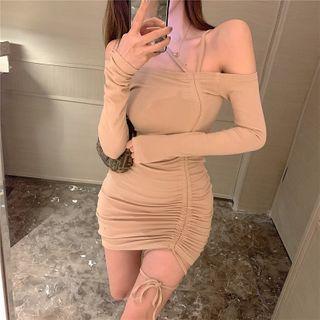 Halter Off-shoulder Drawstring Slim Fit Dress