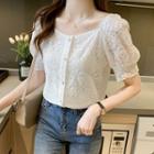 Puff Sleeve Square Neck Embroidered Lace Blouse