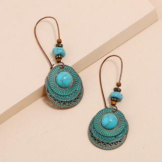 Turquoise Disc Dangle Earring 1 Pair - Kc Gold - Peacock Blue - One Size