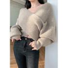 Criss-cross Front Woolen Sweater Khaki - One Size