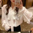 Bell-sleeve Bow-accent Blouse White - One Size