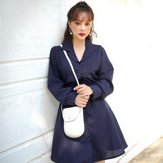 Open-placket Stripe A-line Dress