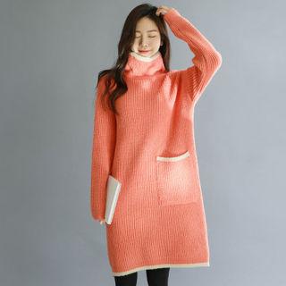 Mock-neck Contrast-trim Sweater Dress