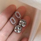 925 Sterling Silver Disc Rhinestone Dangle Earring 1 Pair - S925 Silver - Silver - One Size