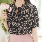 Short-sleeve Tie-front Floral Top