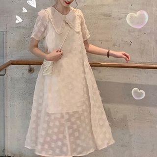 Plain Peter-pan Collar Short-sleeve Mesh Dress