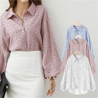 Bishop-sleeve Dotted Blouse