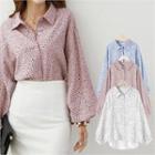 Bishop-sleeve Dotted Blouse