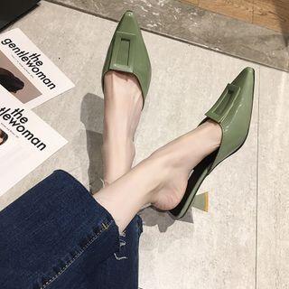 Pointy Buckled Kitten Heel Mules