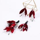 Wedding Set: Leaf Hair Clip + Drop Earring Red - One Size