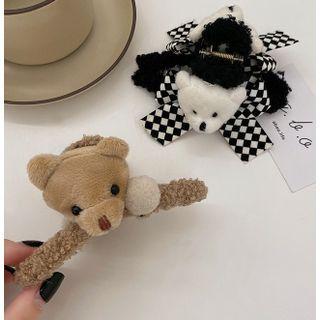 Bear Chenille Ribbon Checker Hair Clamp / Bear Chenille Hair Clamp