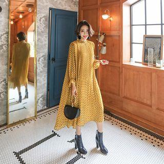 Pattern Pleated Long Dress With Sash