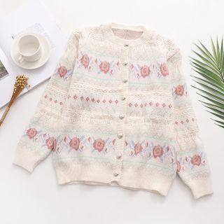 Floral Jacquard Eyelet Cardigan Off-white - One Size