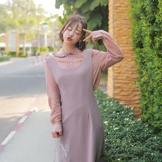Plain Midi Pinafore Dress Light Purple - One Size