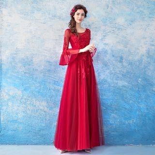 Bell-sleeve Applique Evening Gown