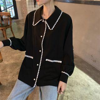Long-sleeve Lace Trim Jacket As Shown In Figure - One Size