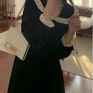 Gold Velvet Long-sleeve Dress