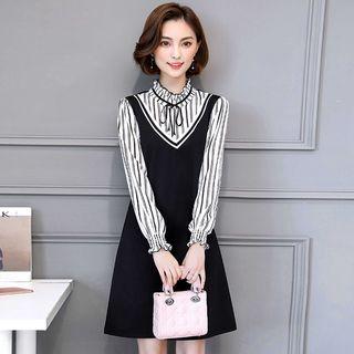 Striped Mock Two-piece Chiffon Dress