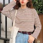 Striped Mock Neck Pullover As Shown In Figure - One Size