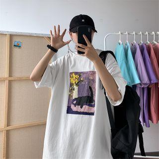Elbow-sleeve Loose Fit Printed T-shirt