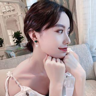 Alloy Leaf Faux Pearl Dangle Earring 1 Pair - Green - One Size