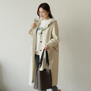 Single-breasted Hooded Trench Coat With Sash