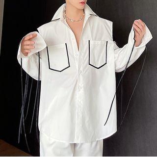 Long-sleeve Cold-shoulder Strappy Shirt