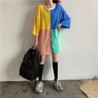 Color Block T-shirt Dress Tshirt - One Size