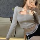 Long-sleeve Cut-out Knit Cropped Top