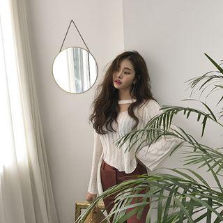 Cutout-neck Rib-knit Sweater