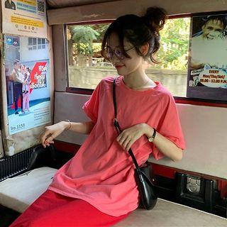 Plain Short-sleeve T-shirt / Side Slit Midi Straight-fit Skirt / Sweatshorts