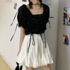 Puff-sleeve Drawcord Crop Top / A-line Mini Skirt