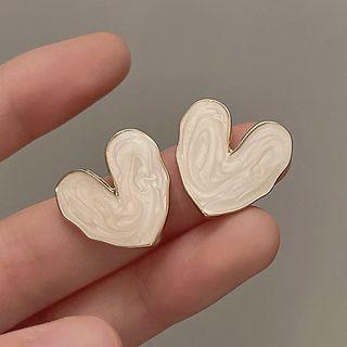 Heart Stud Earring C-885 - 1 Pair - White & Gold - One Size