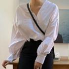 Puff-sleeve Button-up Blouse White - One Size