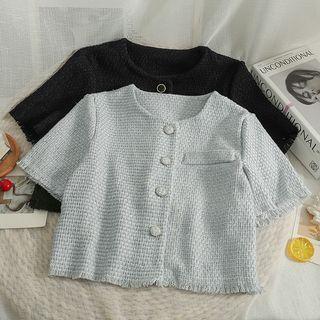 Fringed Tweed Crop Shirt
