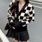 Checkerboard Cardigan Black & Off-white - One Size