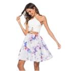 Halter Open-back Strappy Floral Printed Mini Dress