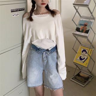 Set: Plain Tank Top + Ruffle Trim Off Shoulder Top