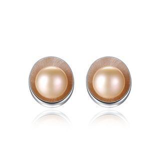 Sterling Silver Simple Elegant Shell Pink Freshwater Pearl Stud Earrings Silver - One Size