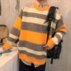 Color Block Striped Knit Sweater