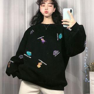 Dinosaur Embroidered Pullover Black - One Size