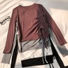 Plain Crewneck Drawcord Long-sleeve Top