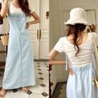 Denim Maxi Overall Dress Light Blue - One Size