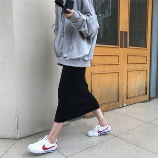 Drawstring Hoodie / High Waist Midi Skirt