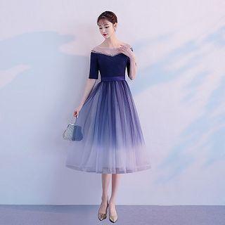 Mesh Panel A-line Evening Gown / Cocktail Dress (various Designs)