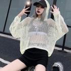 Long Sleeve Net Cropped Hoodie Light Gray - One Size