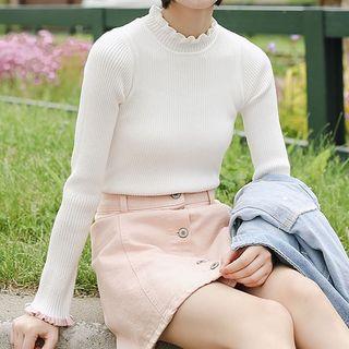 Frill Trim Knit Top White - One Size