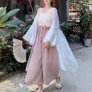 Plain Camisole Top / Wide Leg Pants / Light Jacket
