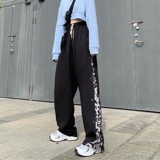 Leopard Panel Straight-cut Pants