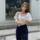 Short-sleeve Square-neck Blouse / Dress Pants